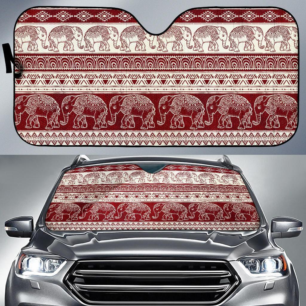 Red Aztec Elephant Pattern Print Car Sun Shade-grizzshop