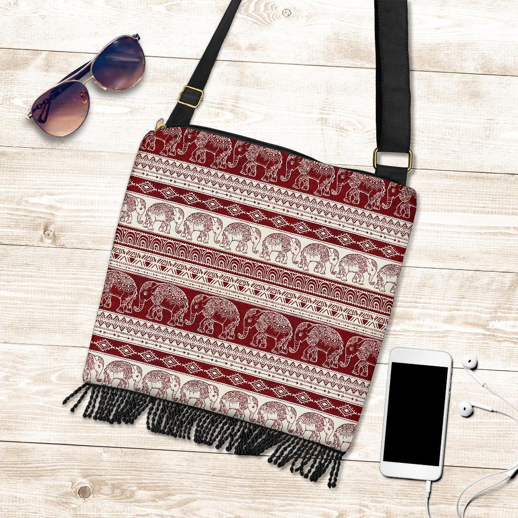 Red Aztec Elephant Pattern Print Crossbody Bags-grizzshop