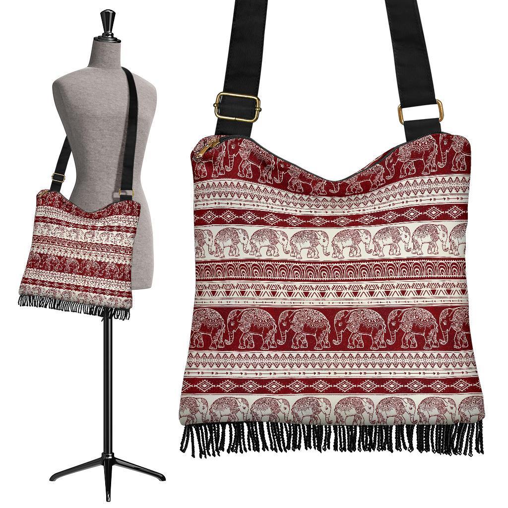 Red Aztec Elephant Pattern Print Crossbody Bags-grizzshop