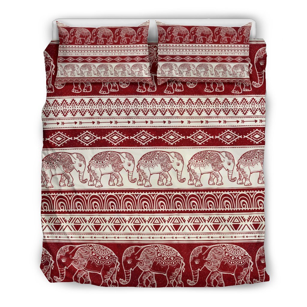 Red Aztec Elephant Pattern Print Duvet Cover Bedding Set-grizzshop