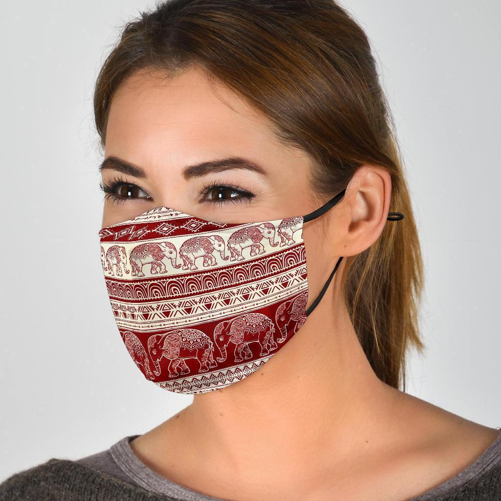 Red Aztec Elephant Pattern Print Face Mask-grizzshop