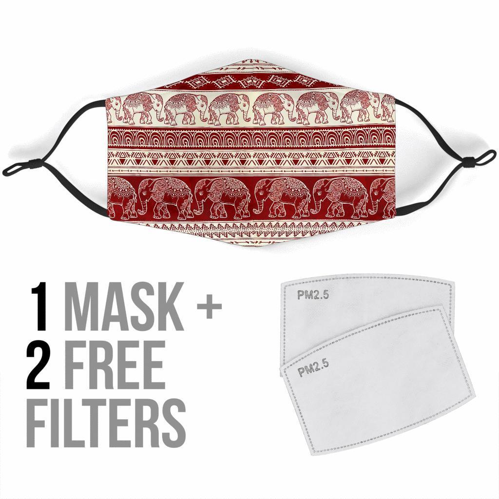 Red Aztec Elephant Pattern Print Face Mask-grizzshop