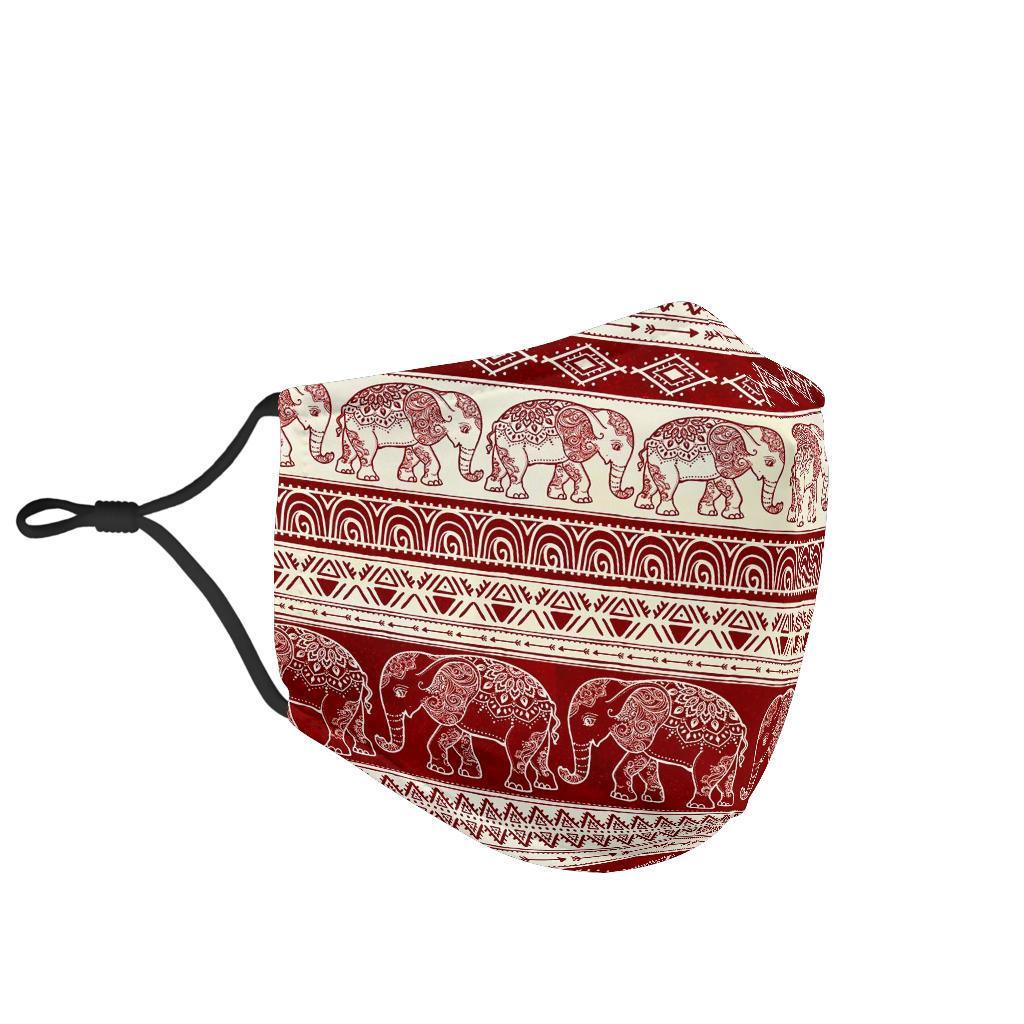 Red Aztec Elephant Pattern Print Face Mask-grizzshop