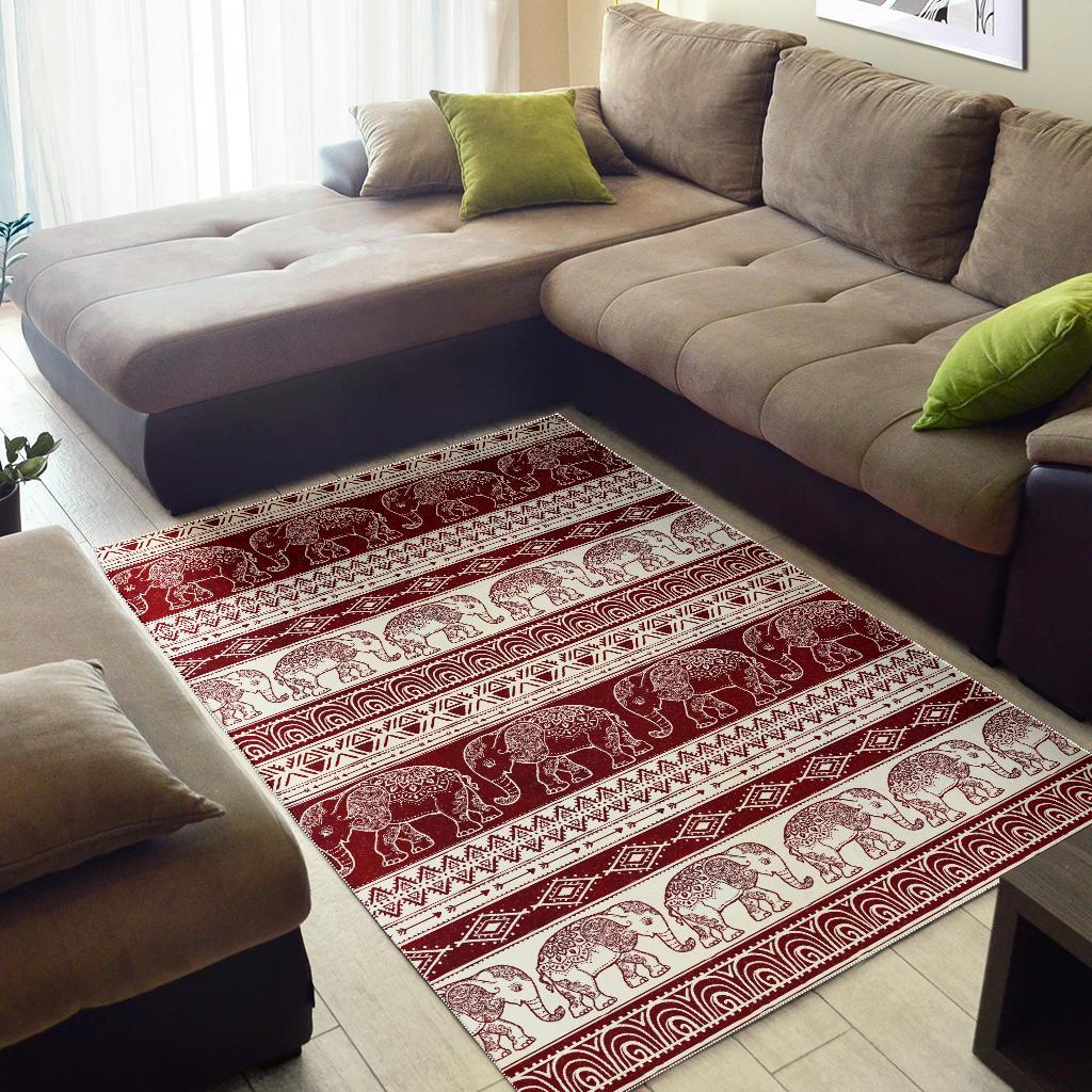 Red Aztec Elephant Pattern Print Floor Mat-grizzshop