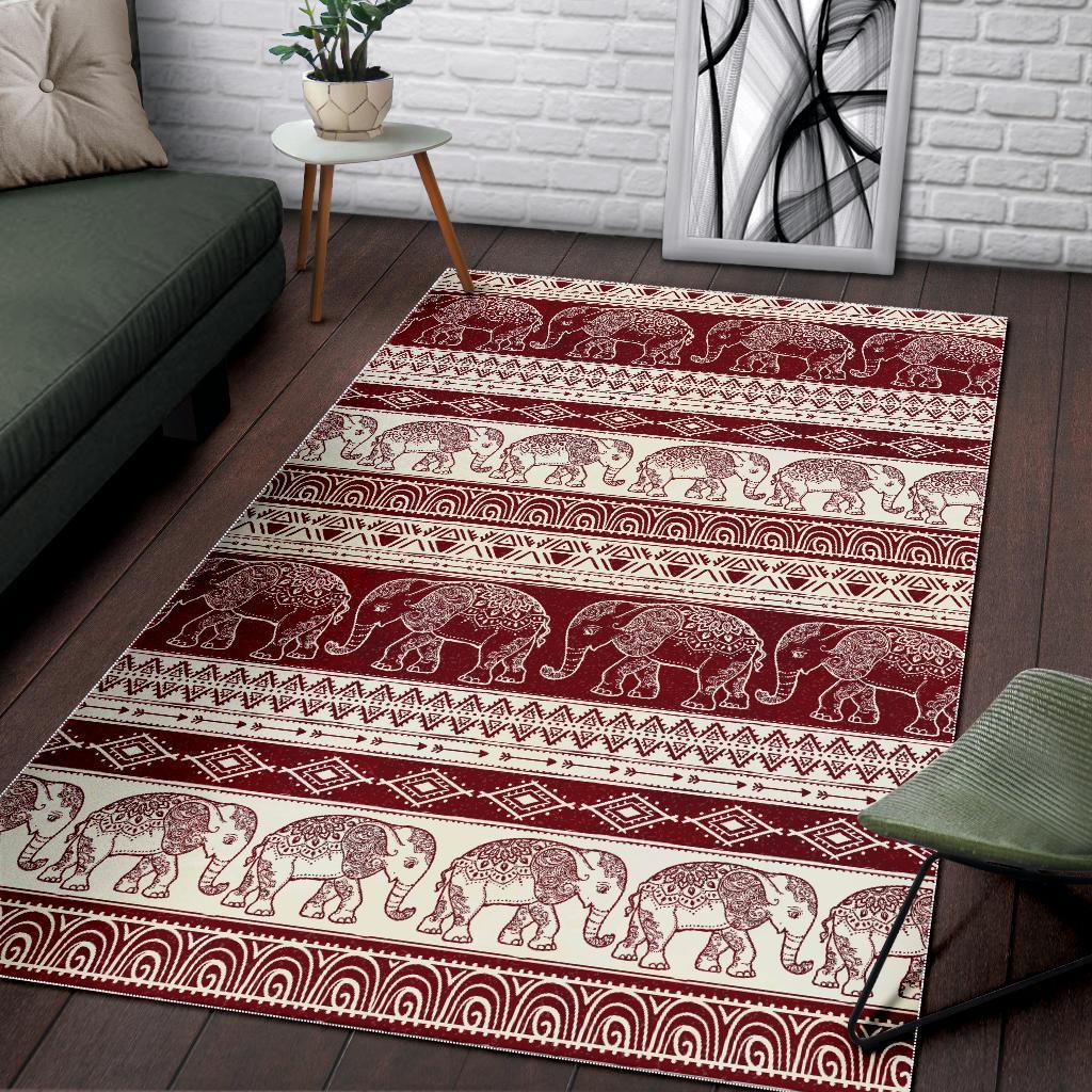 Red Aztec Elephant Pattern Print Floor Mat-grizzshop