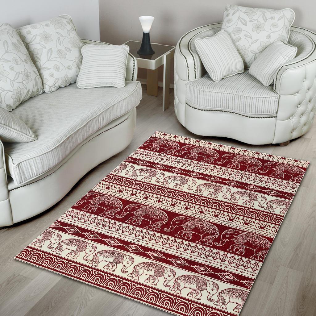 Red Aztec Elephant Pattern Print Floor Mat-grizzshop