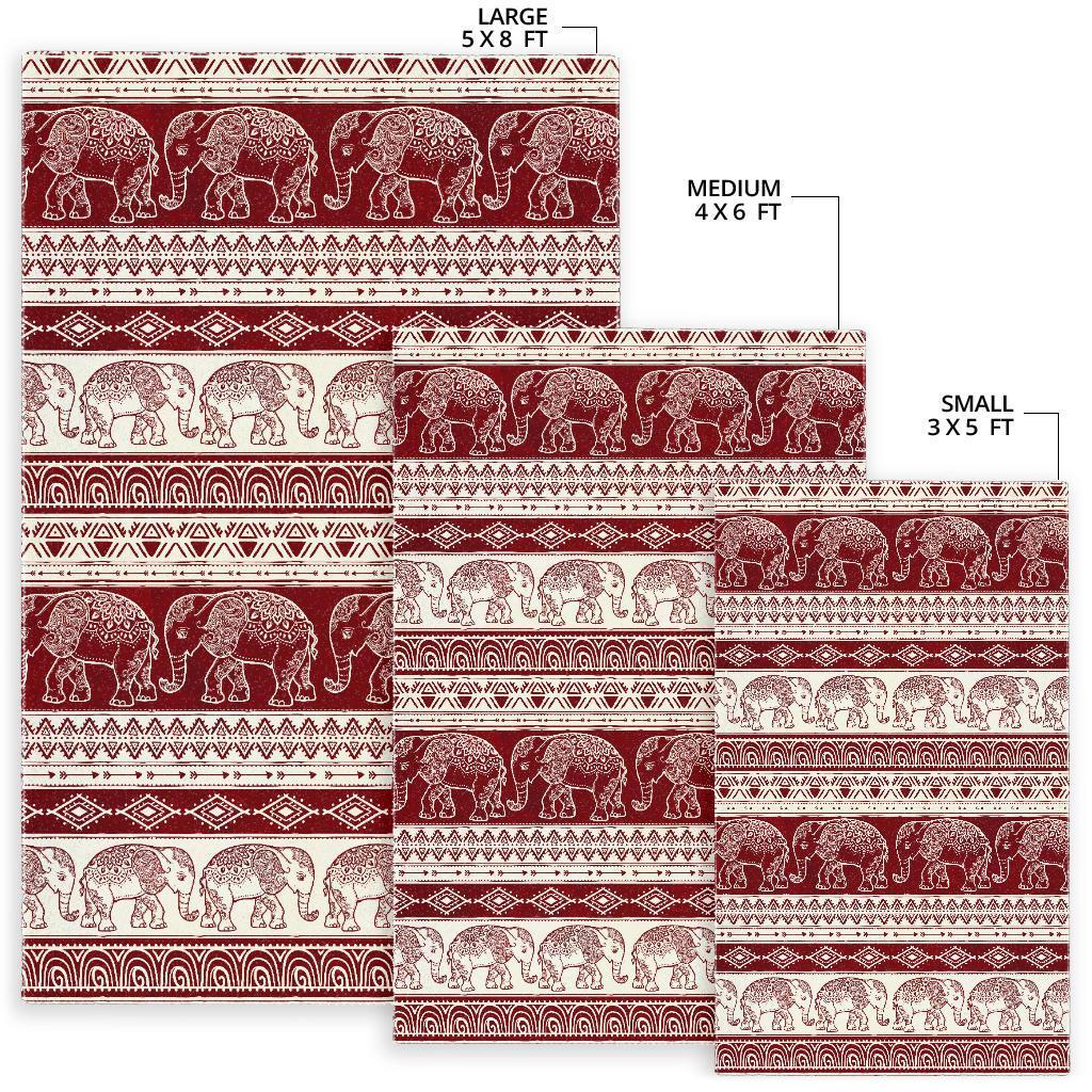 Red Aztec Elephant Pattern Print Floor Mat-grizzshop