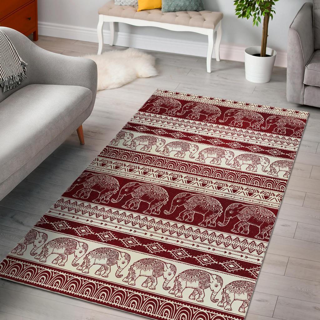 Red Aztec Elephant Pattern Print Floor Mat-grizzshop