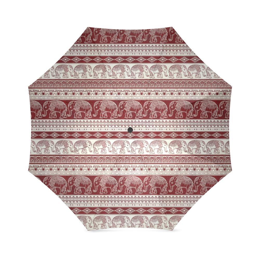 Red Aztec Elephant Pattern Print Foldable Umbrella-grizzshop