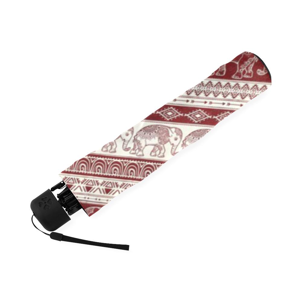 Red Aztec Elephant Pattern Print Foldable Umbrella-grizzshop