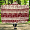 Red Aztec Elephant Pattern Print Hooded Blanket-grizzshop