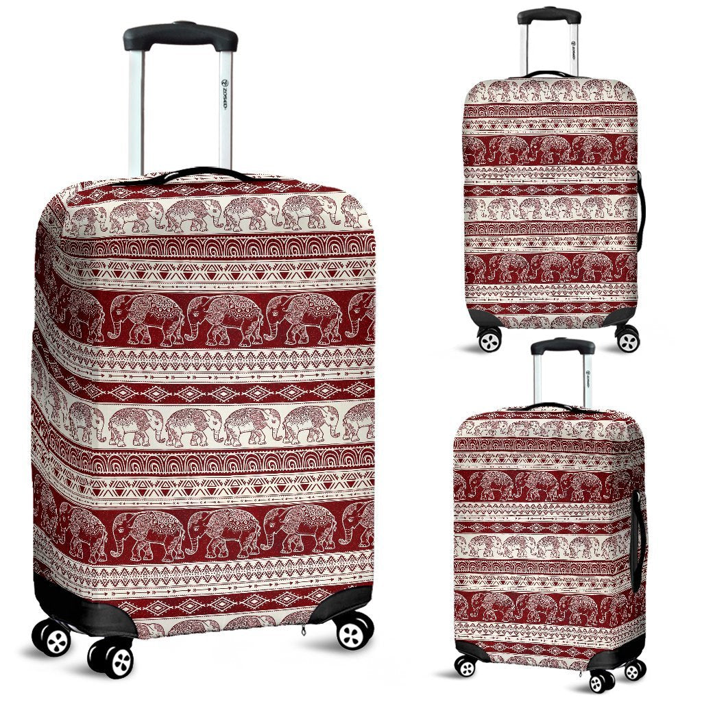 Red Aztec Elephant Pattern Print Luggage Cover Protector-grizzshop