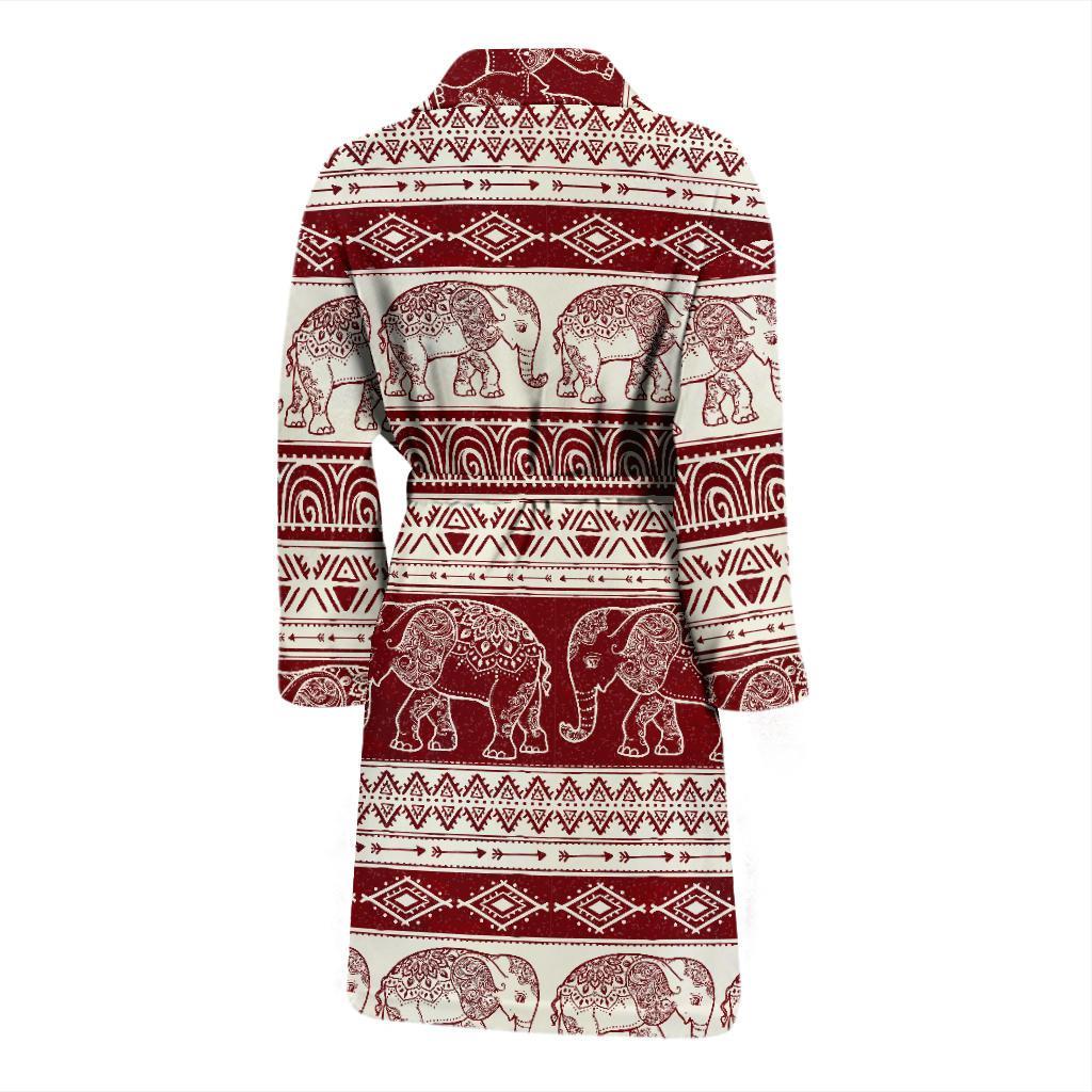 Red Aztec Elephant Pattern Print Men Long Robe-grizzshop