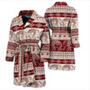 Red Aztec Elephant Pattern Print Men Long Robe-grizzshop