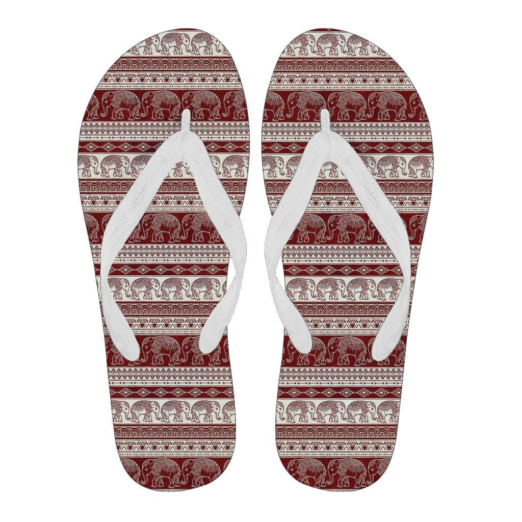 Red Aztec Elephant Pattern Print Men & Women Flip Flops-grizzshop
