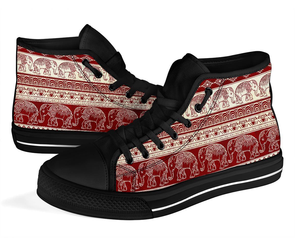 Red Aztec Elephant Pattern Print Men Women's High Top Shoes-grizzshop
