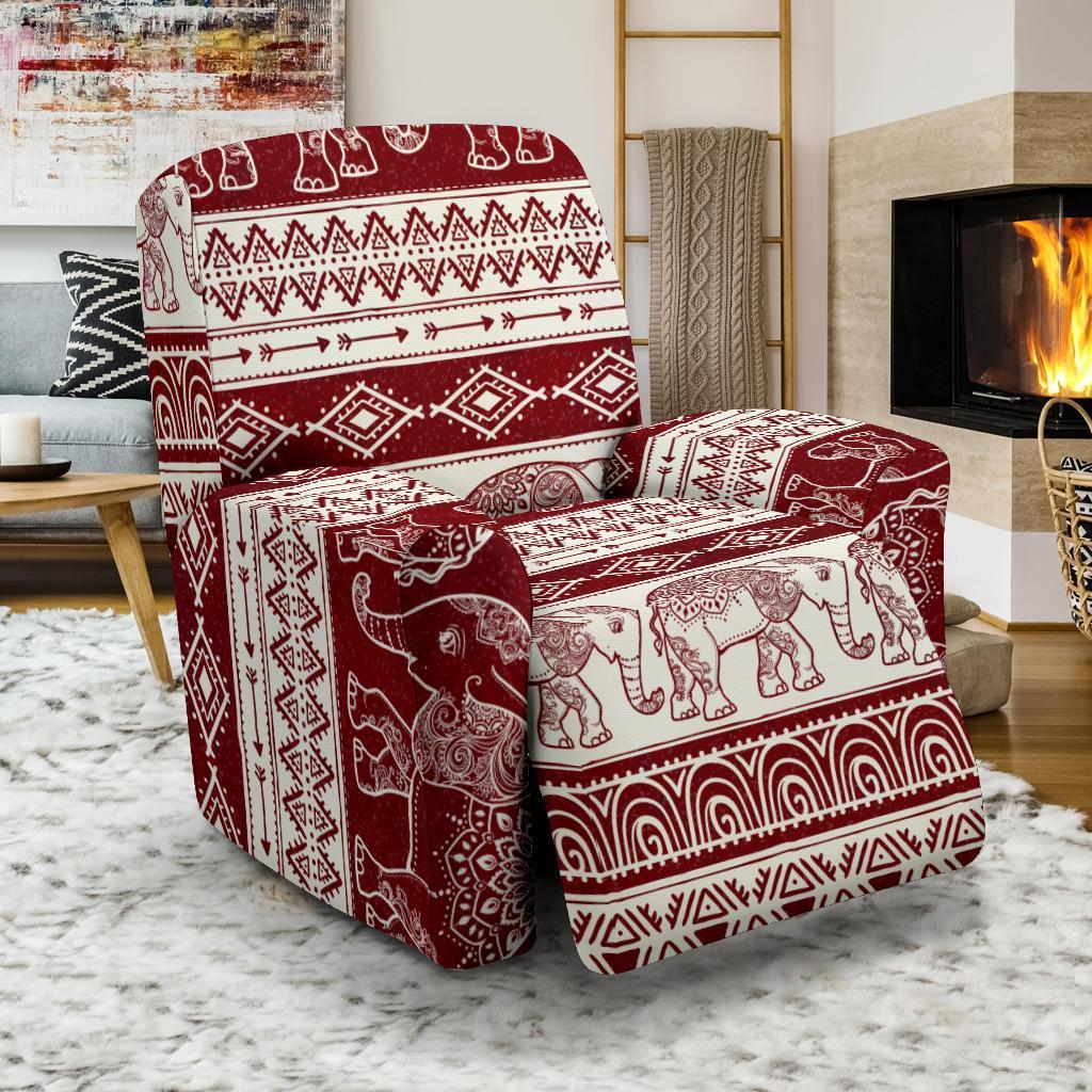 Red Aztec Elephant Pattern Print Recliner Cover-grizzshop