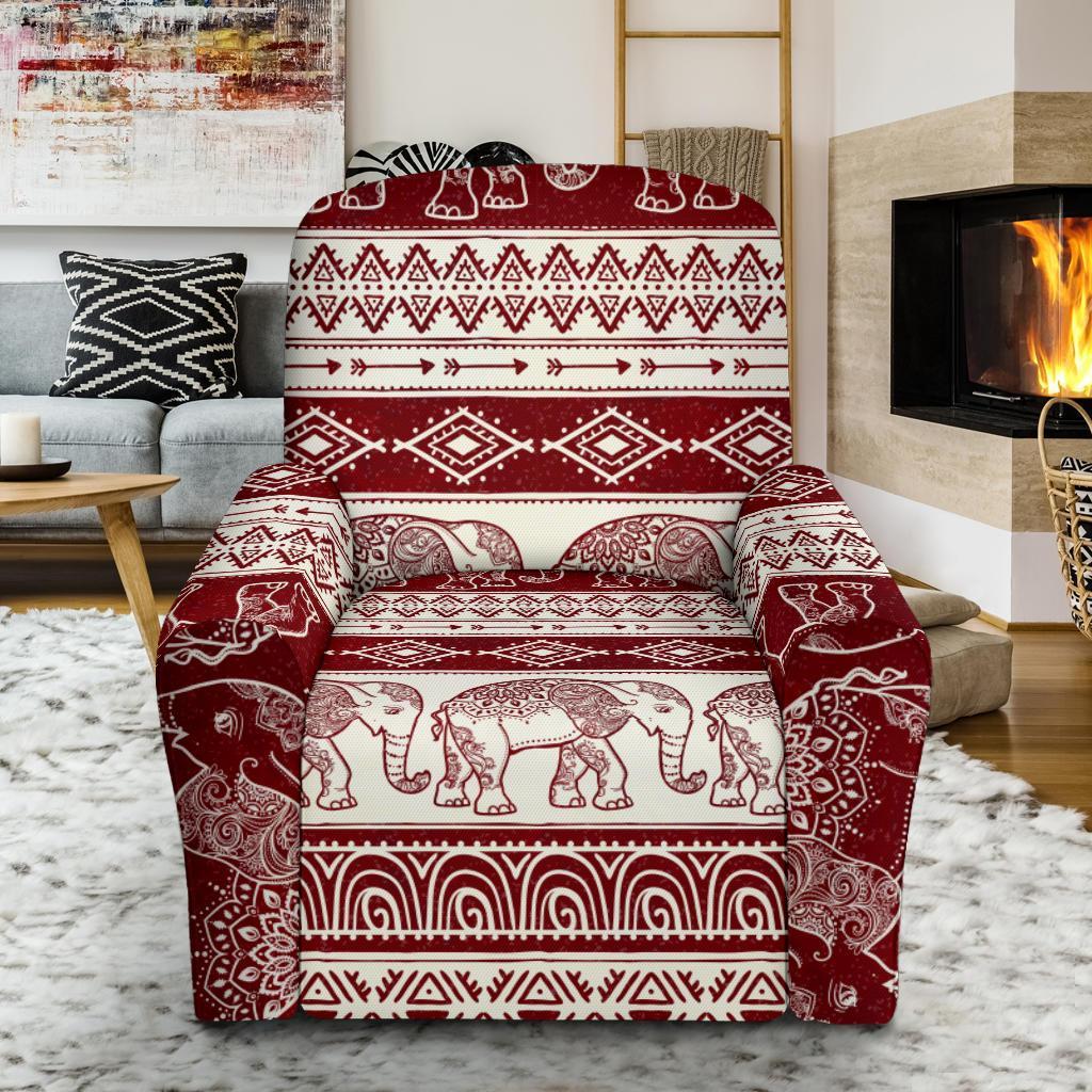 Red Aztec Elephant Pattern Print Recliner Cover-grizzshop