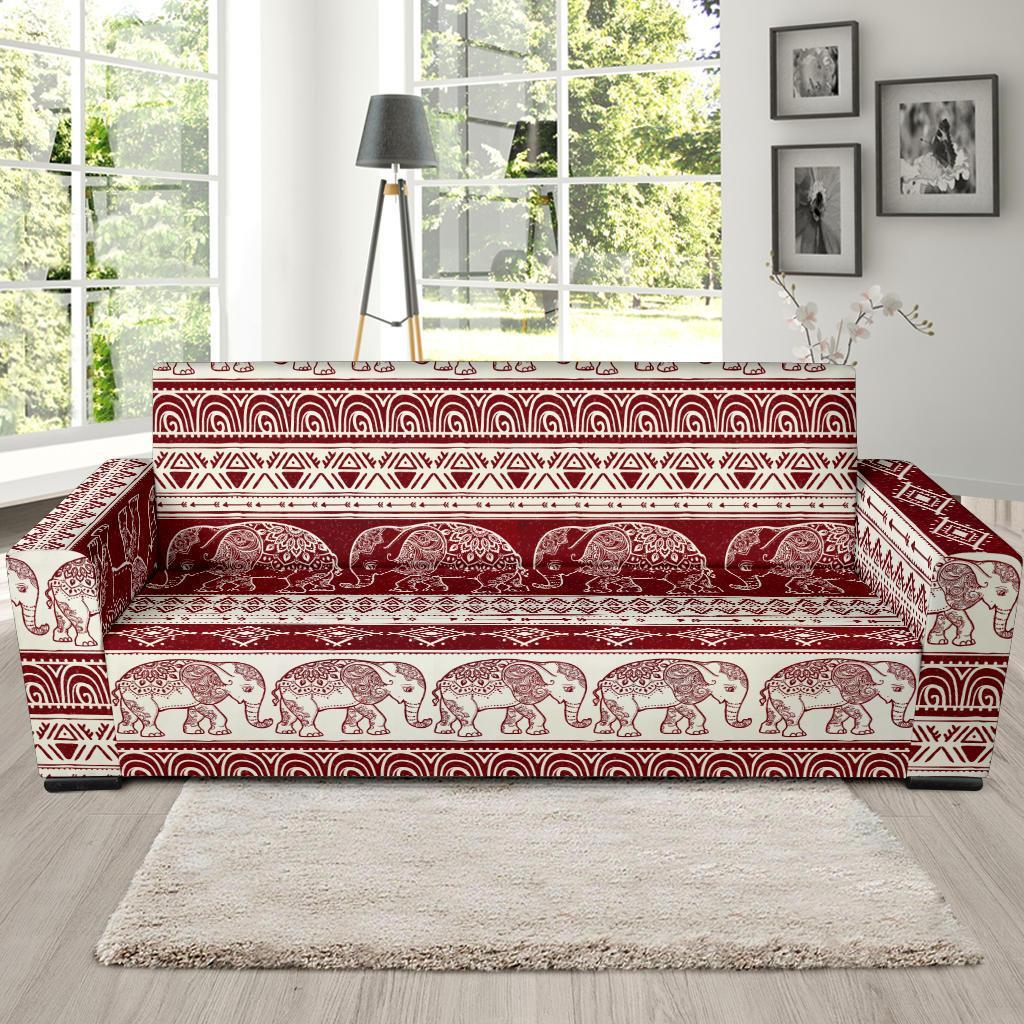 Red Aztec Elephant Pattern Print Sofa Covers-grizzshop