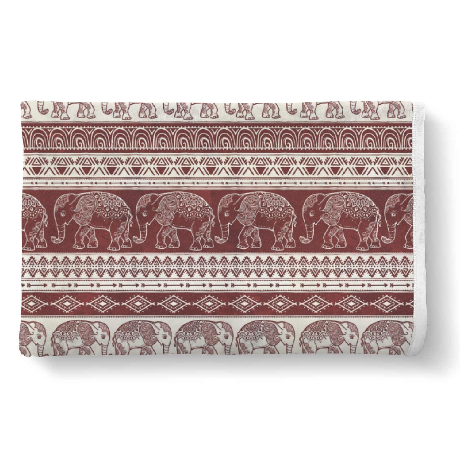 Red Aztec Elephant Pattern Print Throw Blanket-grizzshop