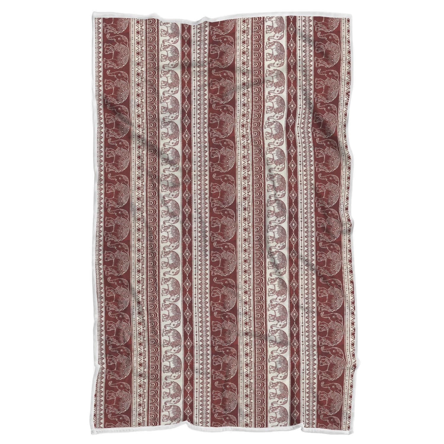 Red Aztec Elephant Pattern Print Throw Blanket-grizzshop