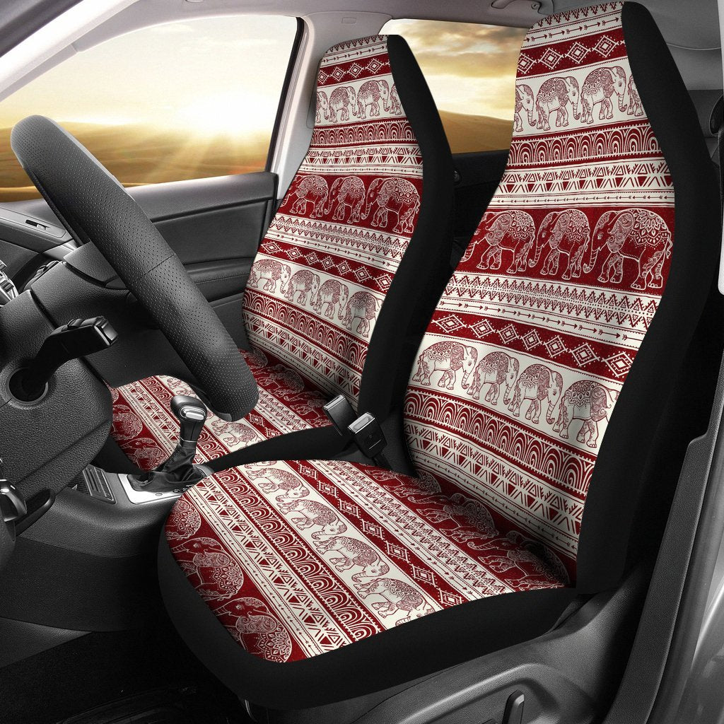Red Aztec Elephant Pattern Print Universal Fit Car Seat Cover-grizzshop