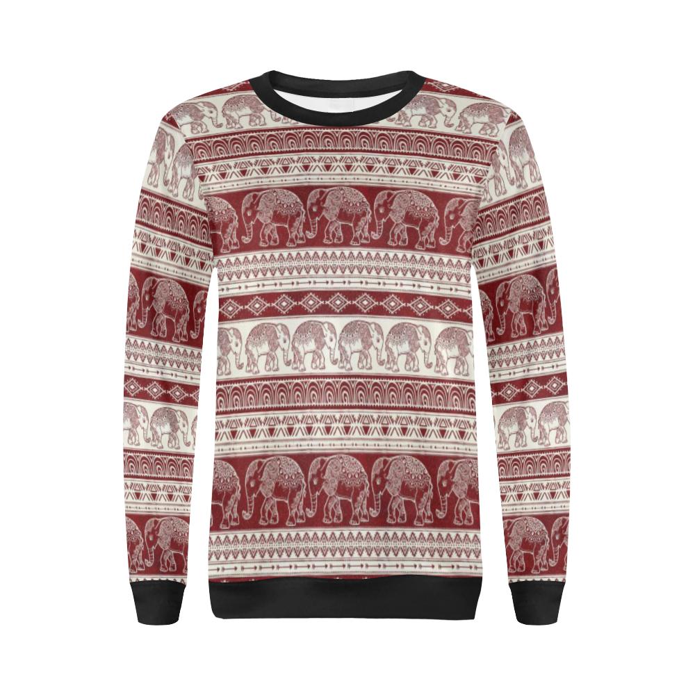 Red Aztec Elephant Pattern Print Women Crewneck Sweatshirt-grizzshop