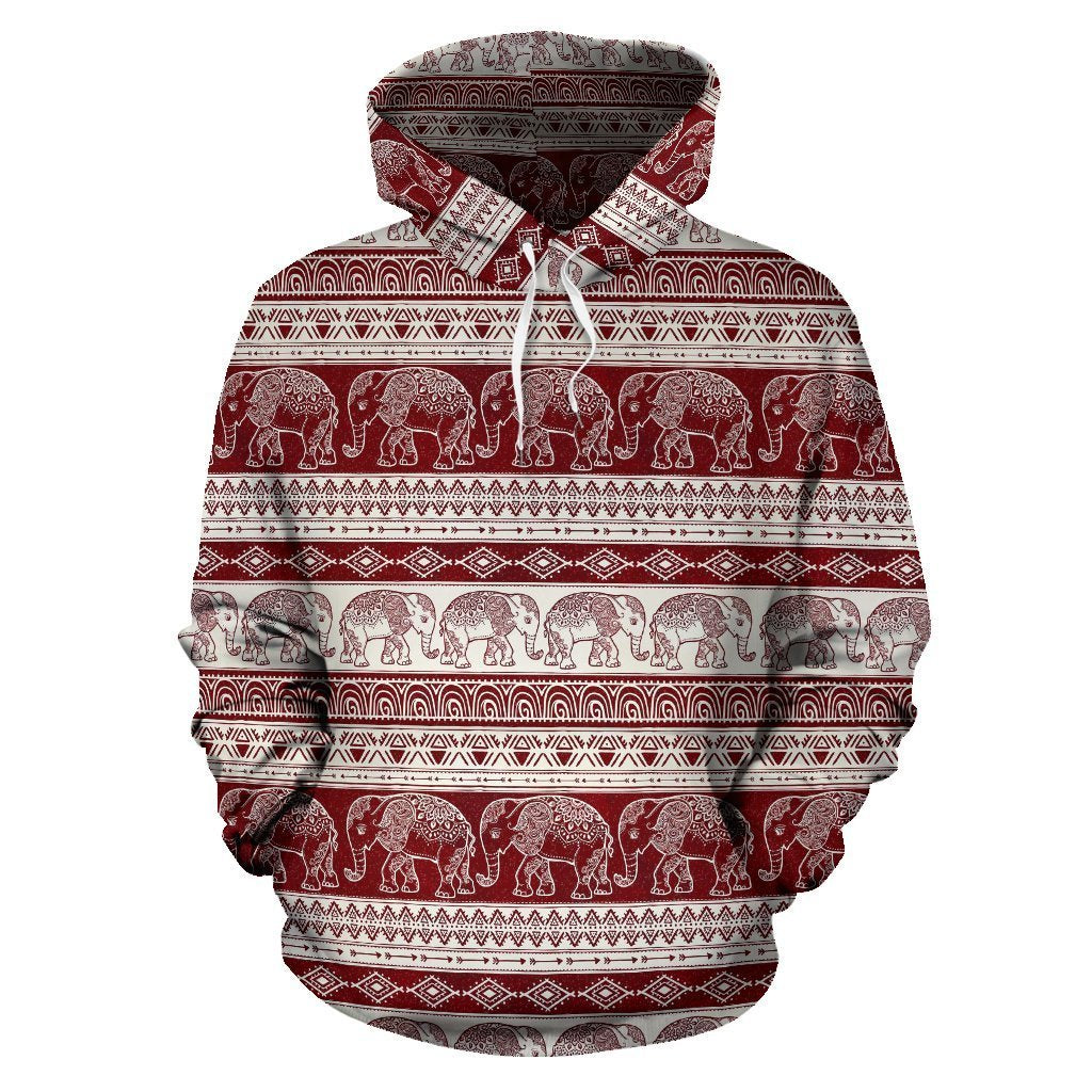 Red Aztec Elephant Pattern Print Women Men Pullover Hoodie-grizzshop