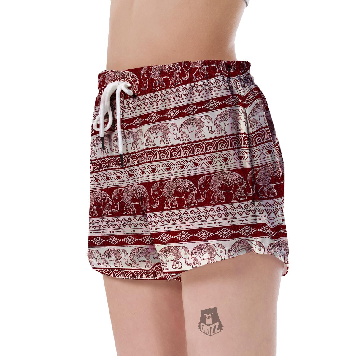 Red Aztec Elephant Pattern Print Women's Shorts-grizzshop