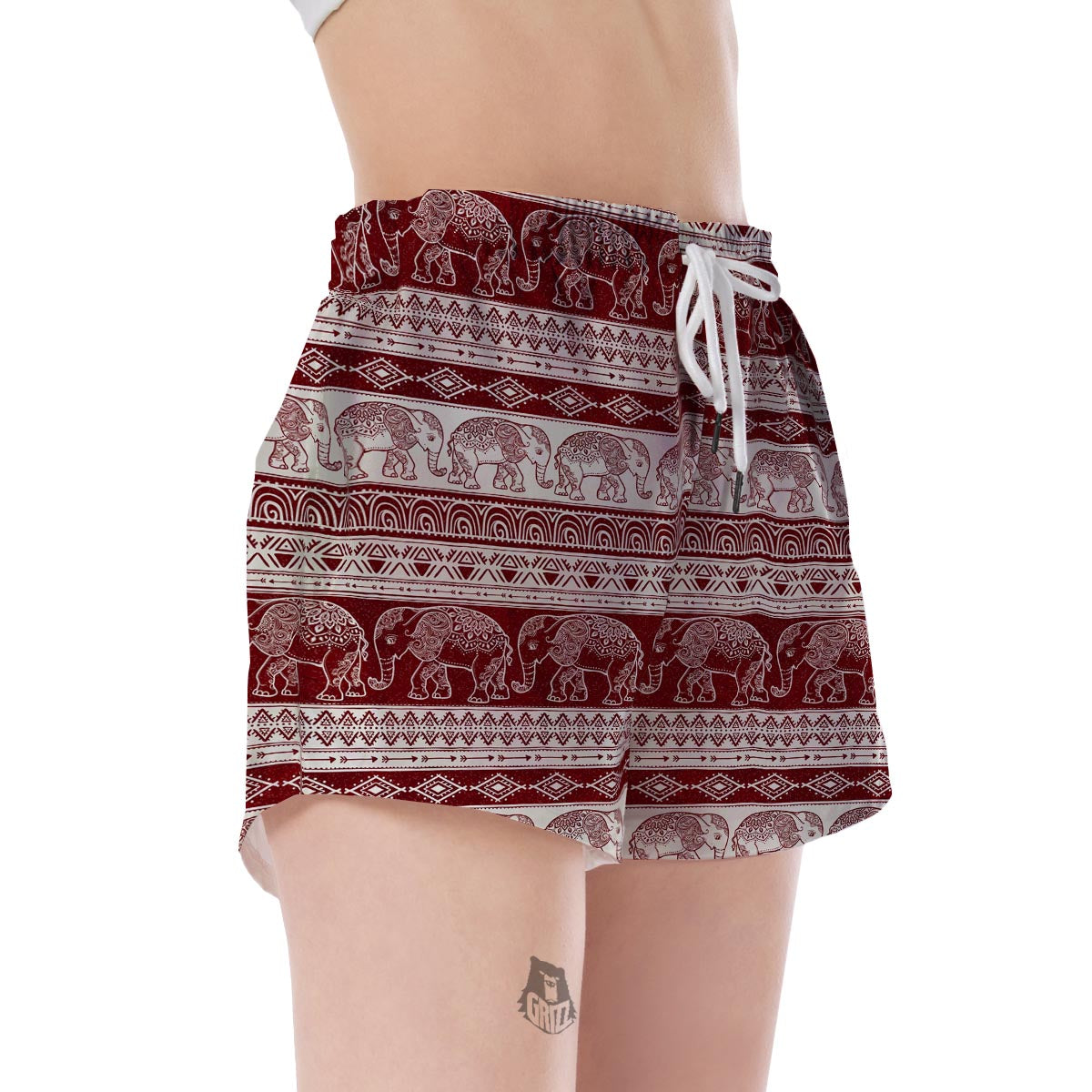 Red Aztec Elephant Pattern Print Women's Shorts-grizzshop