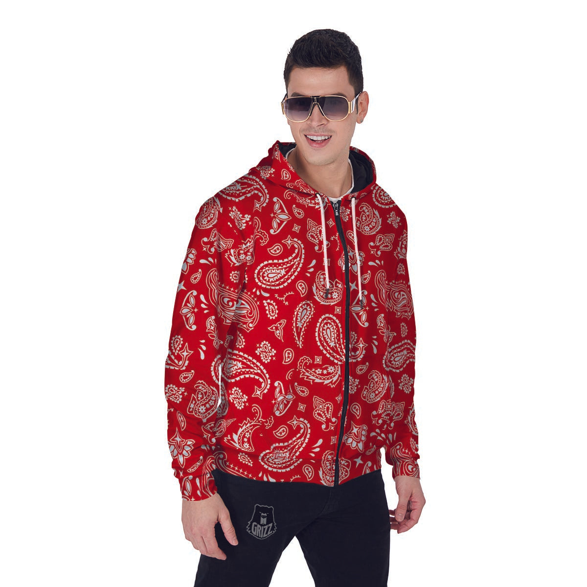 Red Bandana Men's Zip Up Hoodie-grizzshop