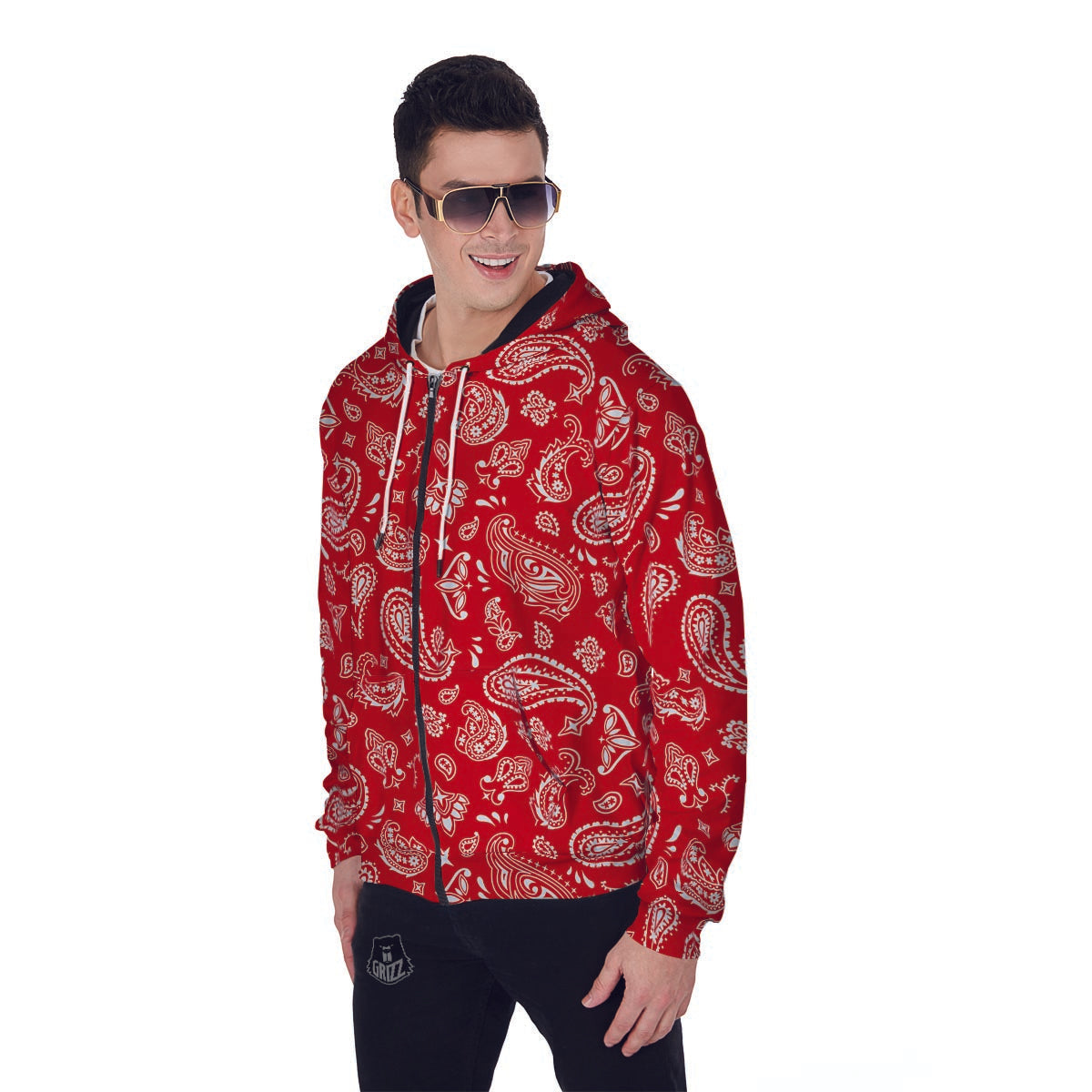 Red Bandana Men's Zip Up Hoodie-grizzshop