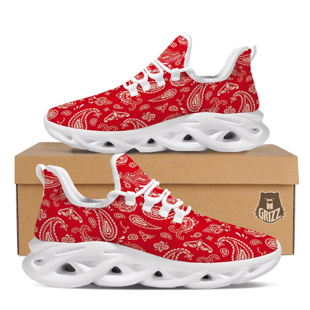 Red Bandana White Running Shoes-grizzshop