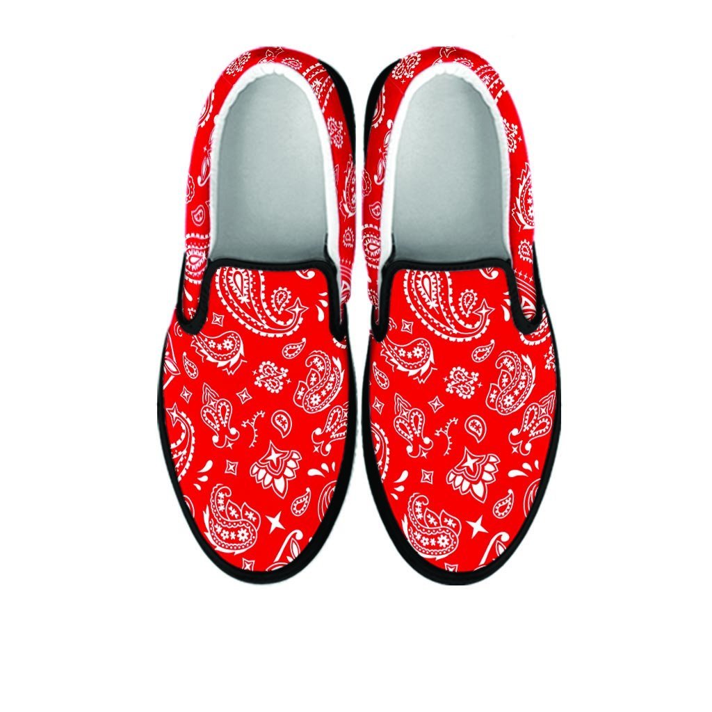 Red Bandana Women's Slip On Sneakers-grizzshop