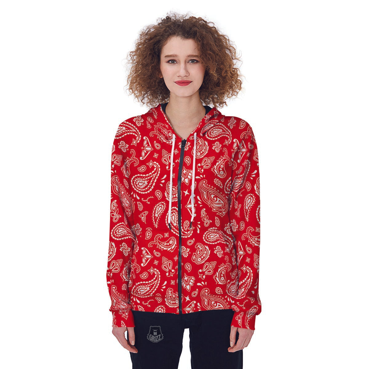 Red Bandana Women's Zip Up Hoodie-grizzshop