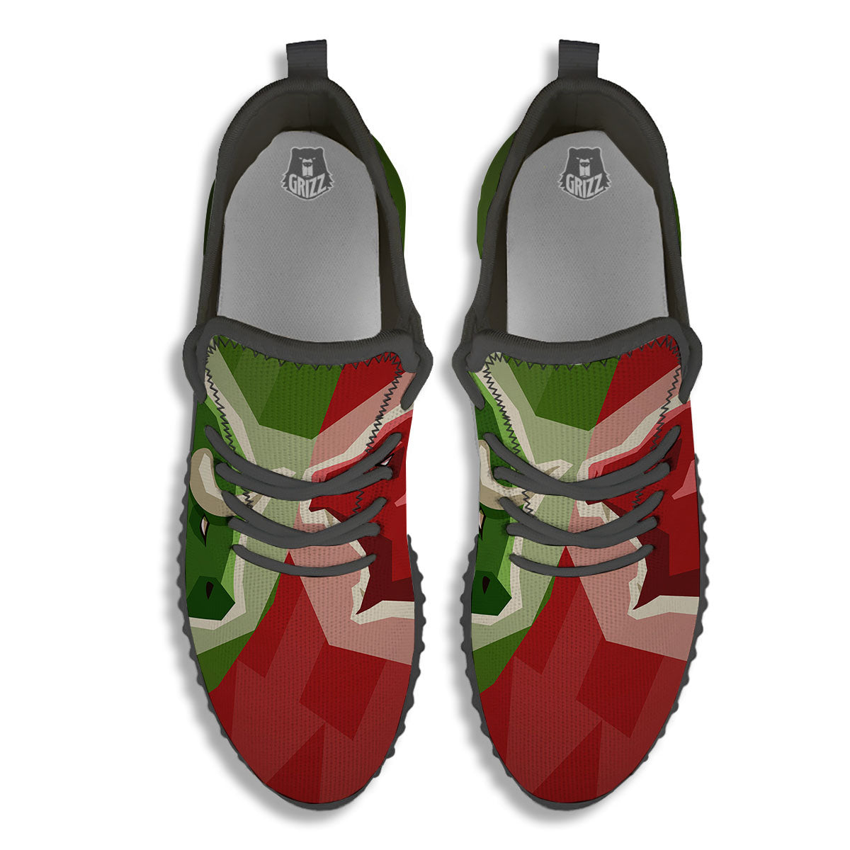 Red Bear And Green Bull Stock Print Black Walking Shoes-grizzshop