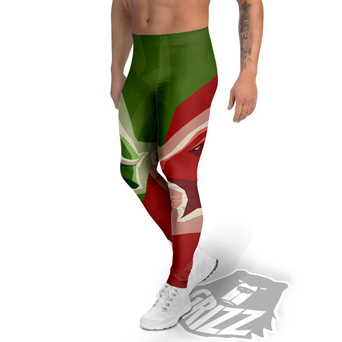 Red Bear And Green Bull Stock Print Men's Leggings-grizzshop