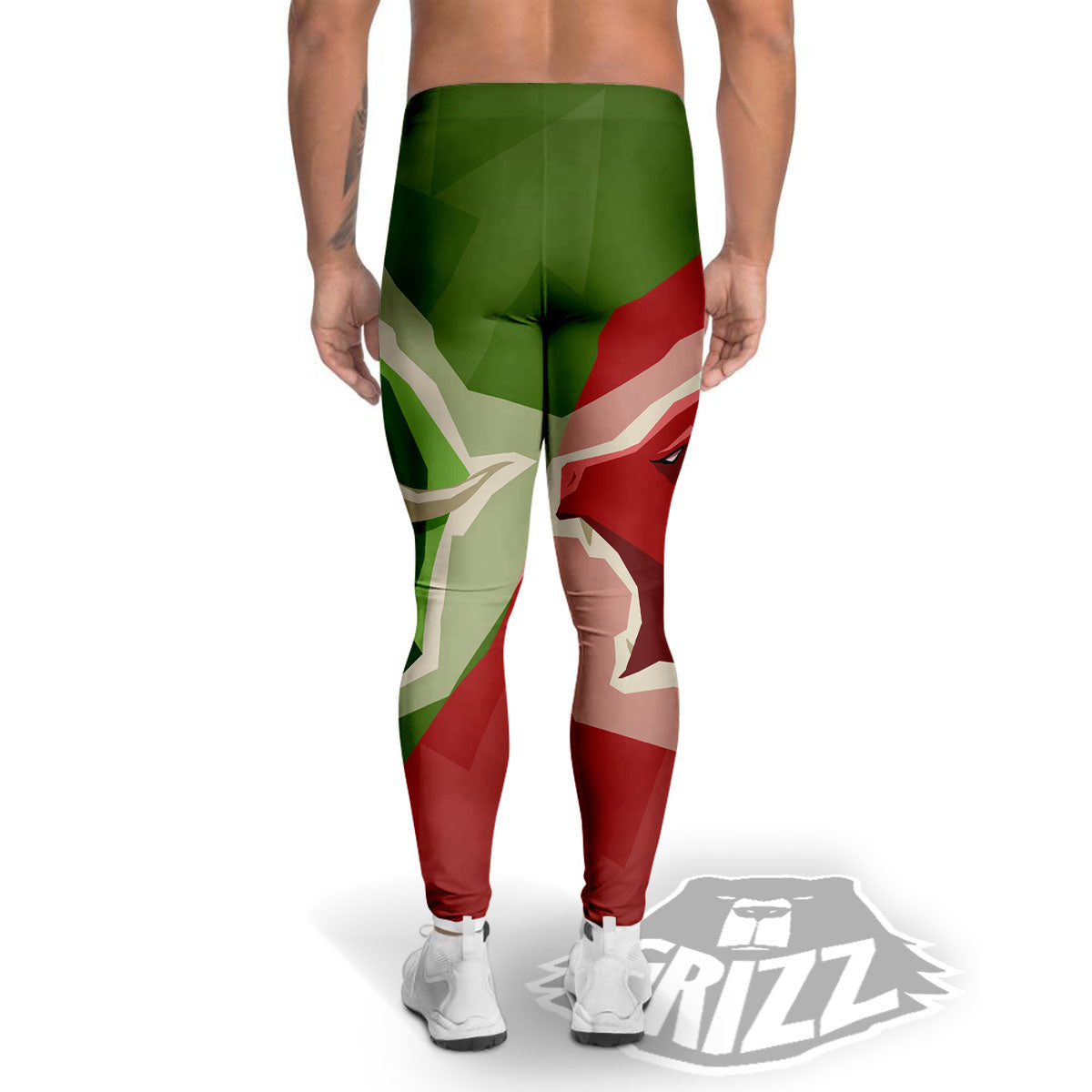 Red Bear And Green Bull Stock Print Men's Leggings-grizzshop