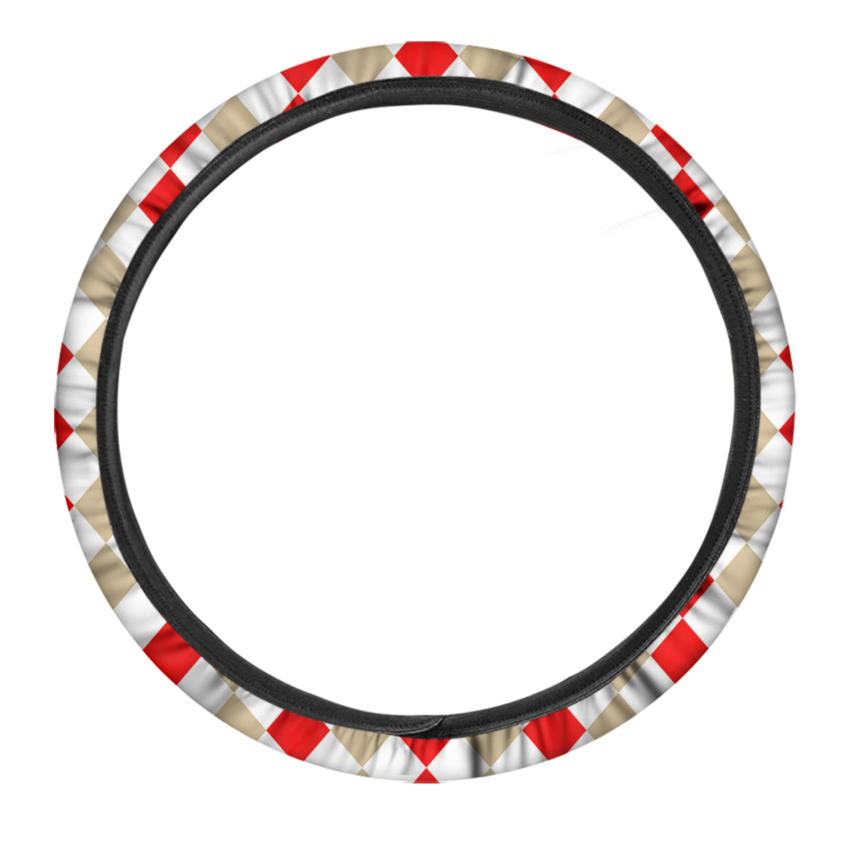 Red Beige And White Argyle Print Pattern Car Steering Wheel Cover-grizzshop