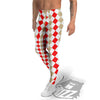 Red Beige And White Argyle Print Pattern Men's Leggings-grizzshop