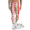 Red Beige And White Argyle Print Pattern Men's Leggings-grizzshop