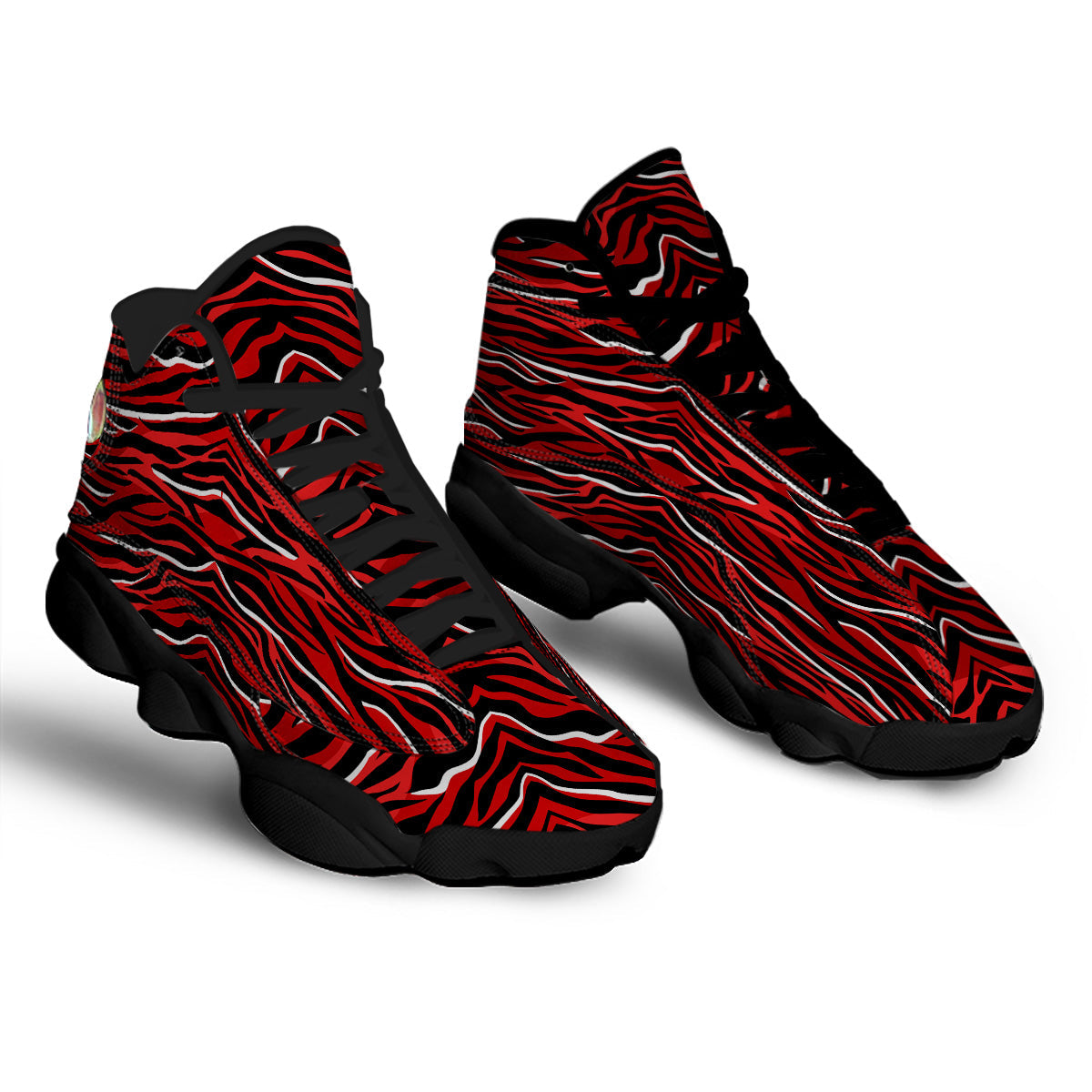 Red Black And White Colored Leopard Print Pattern Black Basketball Shoes-grizzshop