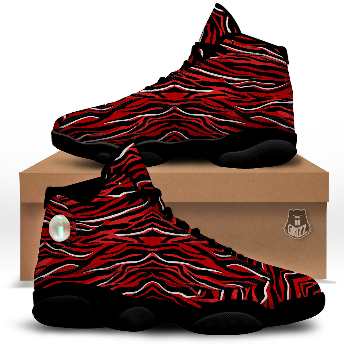 Red Black And White Colored Leopard Print Pattern Black Basketball Shoes-grizzshop