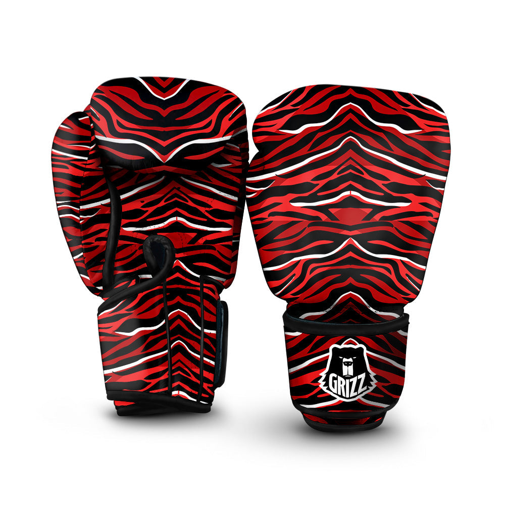 Red Black And White Colored Leopard Print Pattern Boxing Gloves-grizzshop