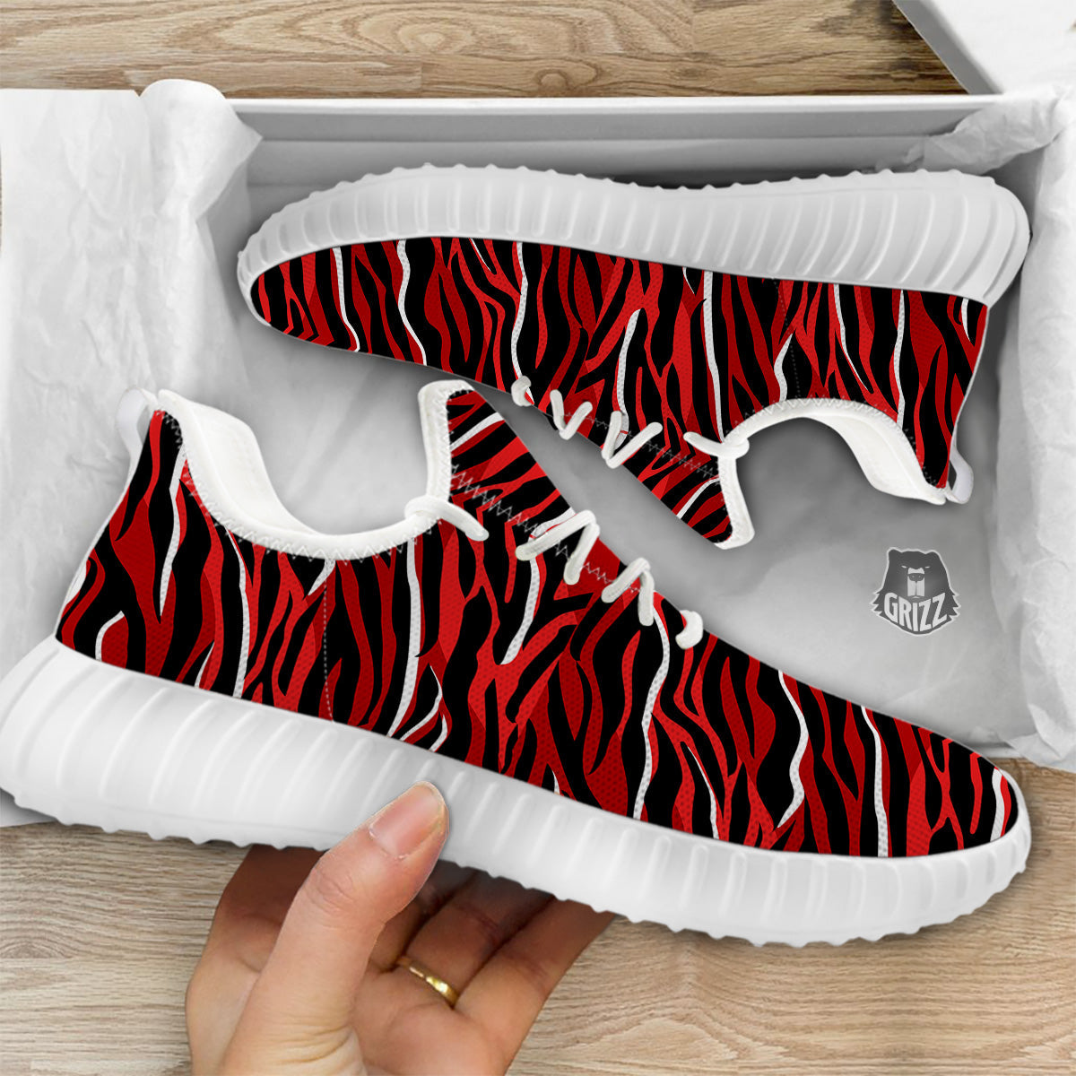 Red Black And White Colored Leopard Print Pattern White Walking Shoes-grizzshop