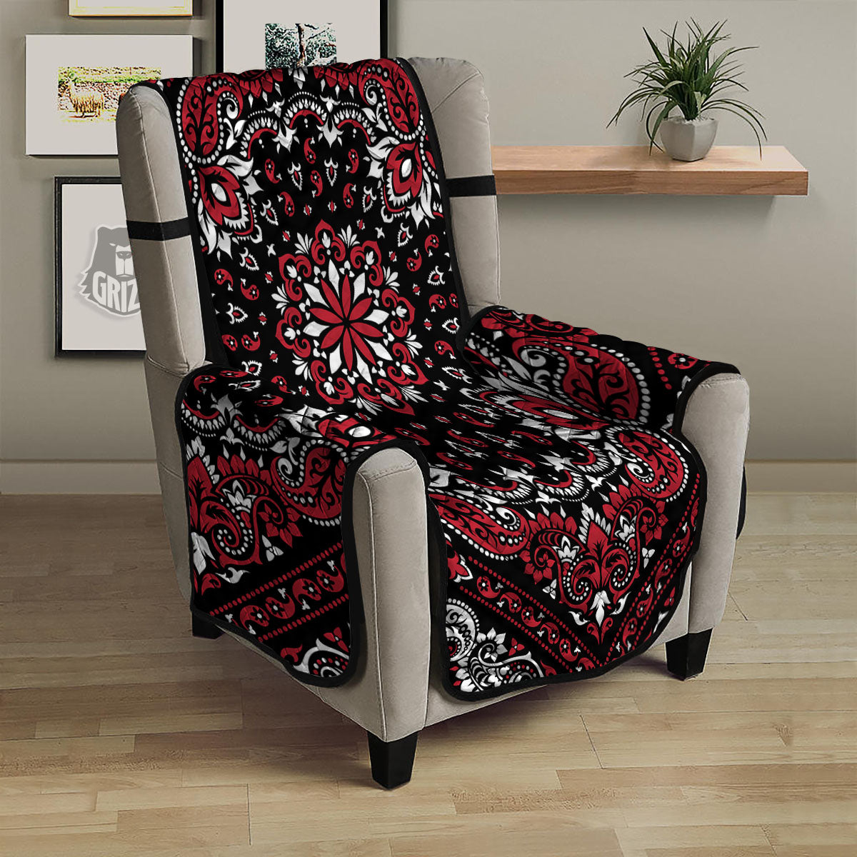 Red Black Bandana Paisley Print Armchair Protector-grizzshop