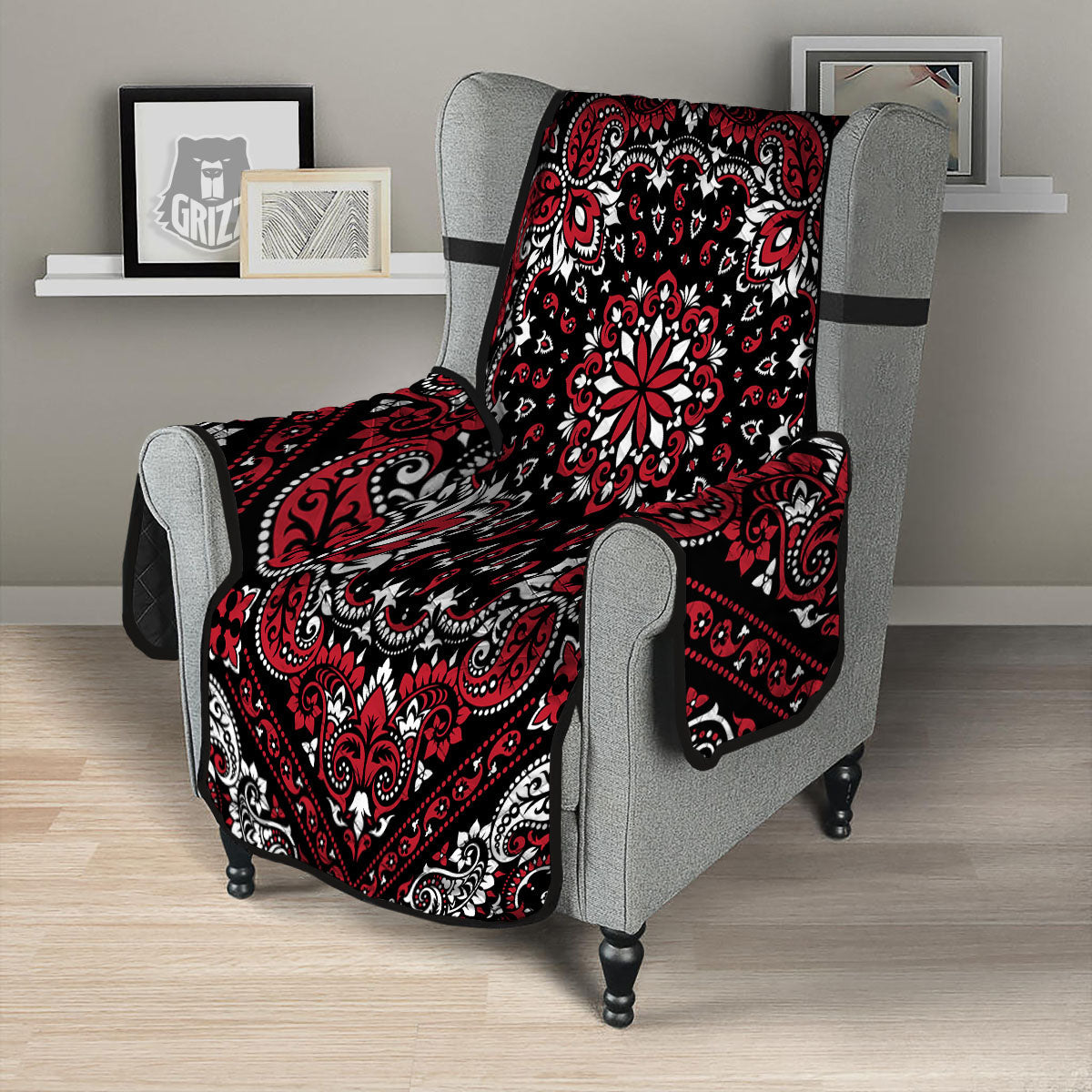 Red Black Bandana Paisley Print Armchair Protector-grizzshop