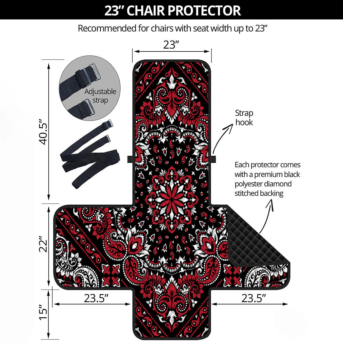 Red Black Bandana Paisley Print Armchair Protector-grizzshop