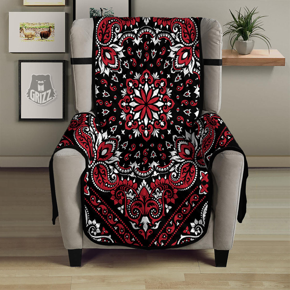 Red Black Bandana Paisley Print Armchair Protector-grizzshop