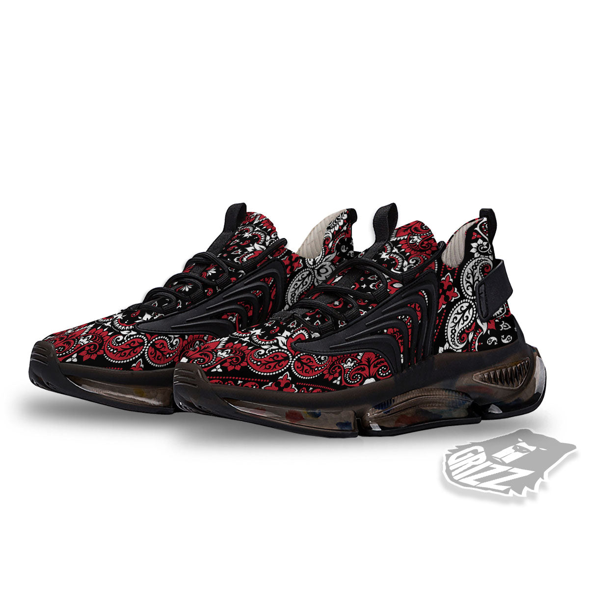 Red Black Bandana Paisley Print Black Gym Shoes-grizzshop